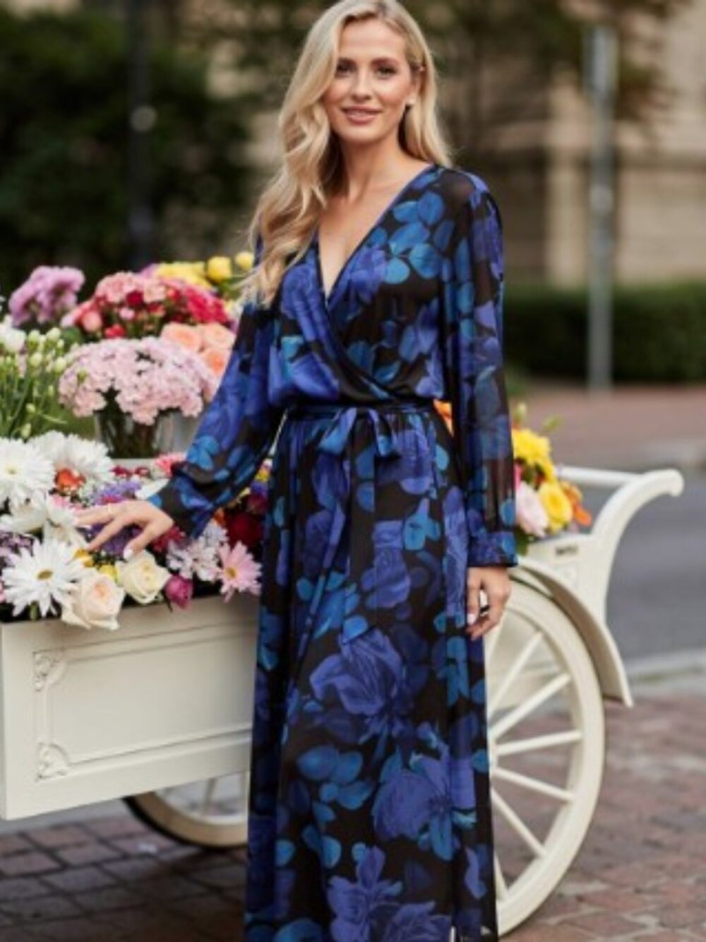 Alex B Nites Metallic Shimmering Floral Maxi Wrap Dress  Size 14  Like New